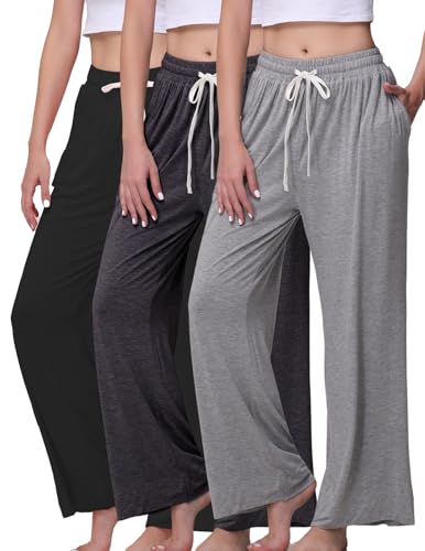 Image of Veseacky Women's Wide Leg Lounge Pants Yoga Pajamas Comfy Stretch Drawstring Pajamas Puls Size Dance Bottoms S-4XL