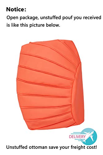 Comfortland Unstuffed Ottoman Pouf Covers,Large Faux Leather Foot Stool, 25x17 Inches Round Poof Seat, Floor Bean Bag Chair,Foot Rest Storage Solutions for Living Room, Bedroom, Kids Room Orange red - Thumbnail 4