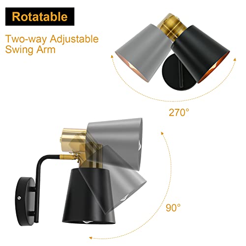 Vintage Wall Sconces, 2 Pack Industrial Wall Light Fixture With E26 Base, Metal Rustic Wall Sconce Lighting, Antique 360 Degree Adjustable Black Wall Lamp For Bedroom Living Room Kitchen Aisle (Black) #TOP1