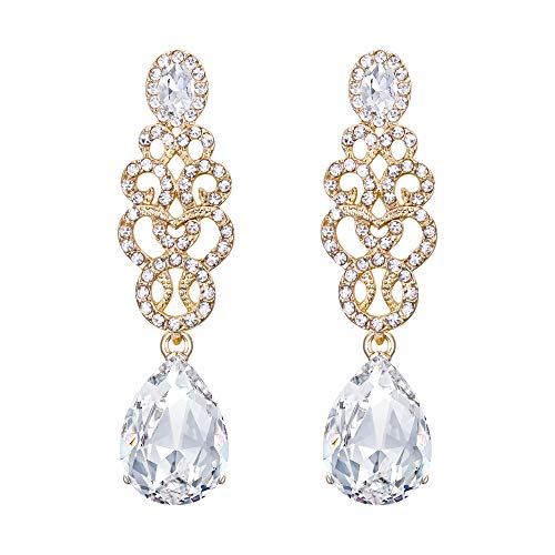 EVER FAITH Women's Crystal Bohemia Chandelier Teardrop Bridal Prom Pierced Earrings Clear Gold-Tone