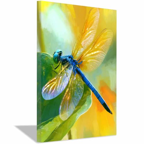 Tableau libellules vibrant en toile 30x45cm avec cadre en bois pour salon