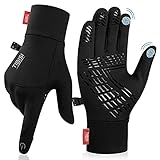 Fahrradhandschuhe Herren Damen Winter Warme Fahrrad Handschuhe Winterhandschuhe Touchscreen Winddichte rutschfest Sporthandschuhe Laufhandschuhe Elastisch, ST01-Schwarz S