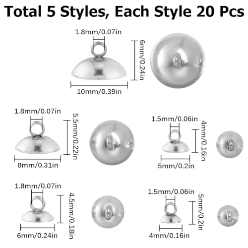 SUNNYCLUE 1 Box 100Pcs 4-10mm Bead Cap Pendants Bead Bail Cap Pendant Bail 304 Stainless Steel Round Clasp Connector for jewellery Making DIY Necklace Earring Bracelet - Image 2