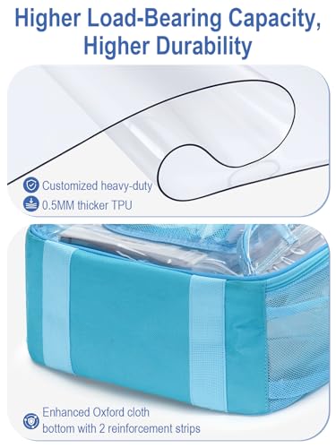 Image of Heavy Duty Clear Backpack For Kids Women Men Boys Girls, 17 Inch Large See Through Backpack, 360 3M Reflective Strips Clear Bookbag, Transparent Bag For School College Sport Travel, Light Blue