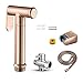 Zestaw natryskowy do bidetu Zestaw pistoletów natryskowych do bidetu Okrągły w kolorze różowego złota Pojedynczy zawór kątowy na zimno Pistolet natryskowy do toalet Kran Towarzyszący pistolet natryskowy Wąż Podstawa Abs Standardowy zawór kątowy amerykański