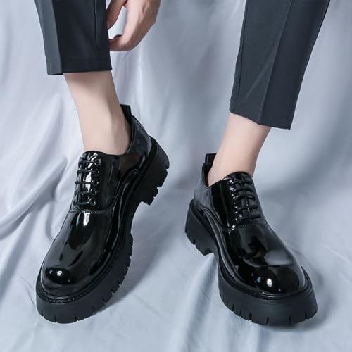 Men's Polishing Leather Lace-Up Chunky Heels Oxfords Lug Sole Fashion Round Toe Formal Business Shoes Comfortable Non-Slip Walking Sneakers3