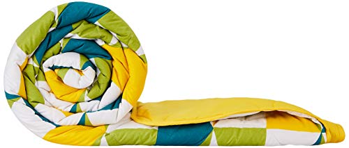 Image of Amazon Brand - Solimo Microfibre Quilt AC Blanket, 120 GSM, Yellow, Single (Argyle Adventures, 150 x 230 cm)