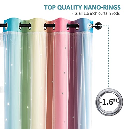Image of Stiio 2 Panels Star Cutout Blackout Curtains, W52 x L95 inches Pink Yellow | Light Blocking; Window Treatment with Sheer Grommet Window Drapes; 2 in 1 Curtain for Girls Kids Bedroom Living Room