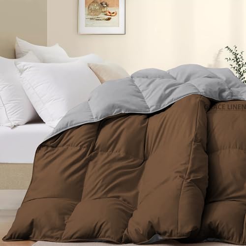 Image of 500 GSM Winter Blanket /Comforter Single Size (60 inchX90 inch) - Unique Design Heavy Winter Comforter 500 GSM Microfiber Fill -Rajai Single Size - Chocolate Brown /Silver Grey Color