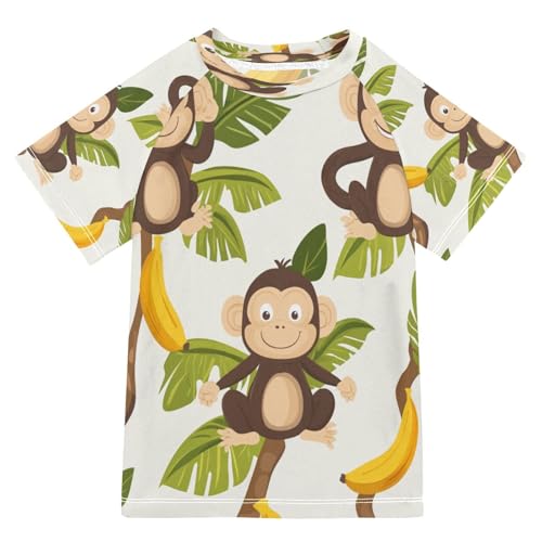Boys Short Sleeve T-Shirts Banana Cute Monkey Rashguard Kids Swim Shirts Sun UPF 50+
