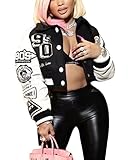ksotutm Bomber Jacket Women Varsity Baseball Button Down Long Sleeve Lightweight Jacket Vintage Sweatshirt Casual Coats