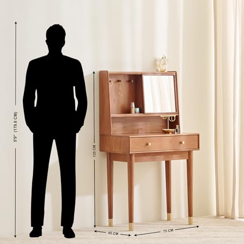 Image of Home Centre | Amanda Dresser Mirror with Drawer | Acacia Wood | Acacia Solid Wood | Brown | 1 Year Warranty