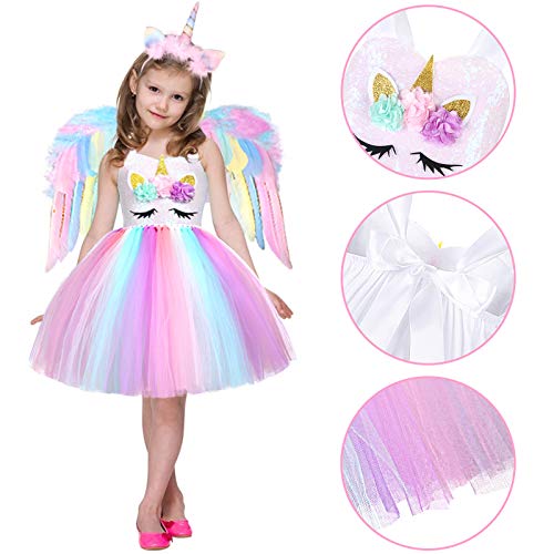G.c Unicorn Costume For Girls Rainbow Tutu Dress Up With Headband Wing Outfit Princess Birthday Party Gift #TOP2