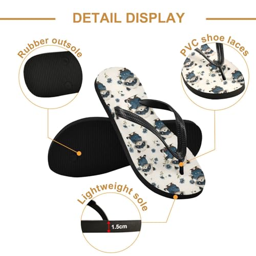 Flip Flop Sandals Cartoon Raccoon Print for Women Men Beach Outdoor XS3