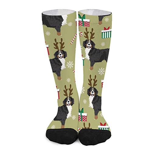 Zltegako Unisex Funny Crew Socks,Bernese Mountain Dog Reindeer Christmas Dog Bernese Mountain Dog Mid Calf Dress Socks Sports Socks Athletic Long Tube Stockings for Men Women