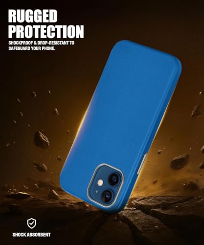 Image of WOW IMAGINE Back Cover for iPhone 12 | Shockproof Tough Leather Texture Hard Mobile Case | Ultra Slim Non-Slip Grip | Inner Velvet Fabric | Metal Camera Ring - Blue