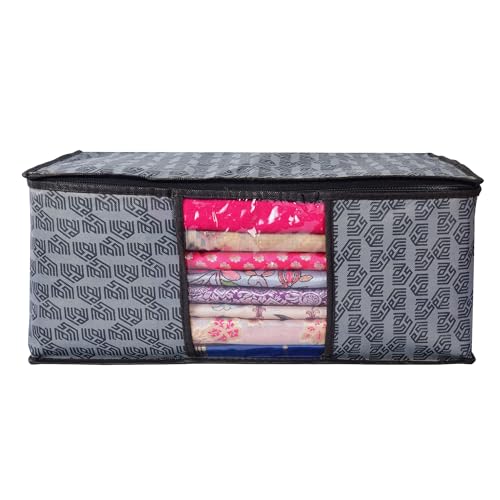 MERAO Non-Woven Printed Saree Cover/Cloth Storage/Wardrobe Organizer For Clothes with Transparent Window (PACK OF 10) 3