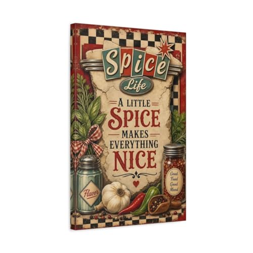 Toile de cuisine épices vintage 40x60 cm vertical cadre 3 cm salle à manger
