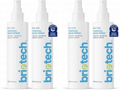 Image of BRIOTECH Topical Skin Spray, Hypochlorous Acid Spray for Sensitive Skin, HOCl Facial Mist, Full Body Support Against Irritation, Calm Redness, Soothe Foot & Scalp, 4 oz (4 Pack)