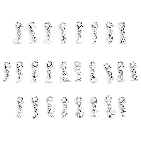 LIRUNQIN Letter Charms with Clasp Initial A-Z Alphabet Dangle Beads for Bracelets Pendants (Cursive) Cover