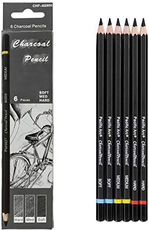 Pacific Arc Premium Charcoal Drawing Pencils for Artists - 6 piec...