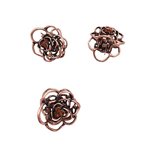 3 mini pinzas de cabello vintage en forma de rosa metálicas miniatura 6