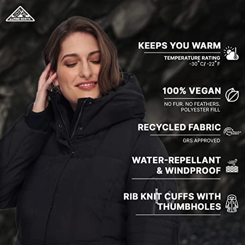 Alpine North Women’s Vegan Down Mid-Length Parka (Plus Size) - Insulated, Warm Winter Coat With Hood, Jacket For Women, Black, Xx-Large #TOP4