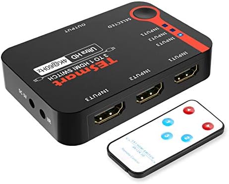 TESmart 3x1 HDMI Switch 3 in 1 Out 4K@60Hz, HDMI Switcher CEC & Automatic Switching with IR Remote Control, 3 Ports HDMI Selector Compatible with HDTV DVD Xbox PS4/PS5 Apple Roku TV