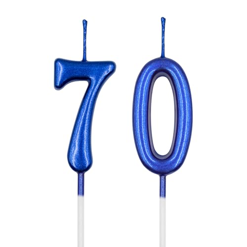 70th Birthday Candles Blue Number 70 Candle for Cake Happy Birthday Cake Topper Decoration for Birthday Anniversary Celebration Party Supplies