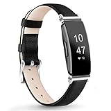 AK Leather Bands Compatible with Fitbit Inspire HR/Inspire/Ace 2 Fitness Tracker Soft Sport Leather Wristbands Classic Replacement Strap for Women Men(Black,5.3'–8.0')