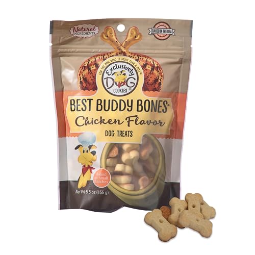 Exclusively Dog Best Buddy Bones Training Treats for Dogs and Puppies - All Natural Baked in The USA Ideal for Training & Agility No Animal Byproducts - Chicken Flavor 5.5oz Resealable Bag