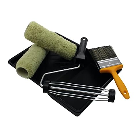 ProDec 9 inch x 1.75" 5 piece Twin Masonry Paint Roller, Frame, 4" Brush and Tray Set, Heavy Duty Paint Roller Set for Painting with Smooth and Textured Masonry Paints on Exterior Walls, 9" Cover