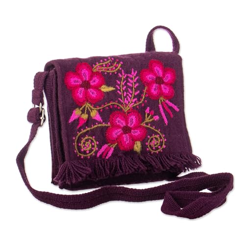 NOVICA Hand-embroidered alpaca blend sling bag, 'Floral Traditions'3