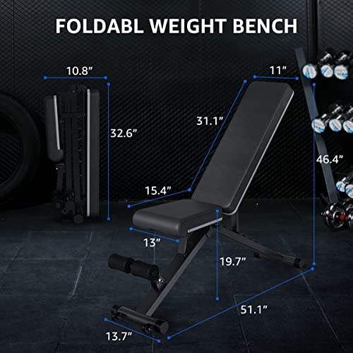 Barwing 10-7-4-3 Weight Bench Adjustable Exercise | 800 Lb Heavy Incline Decline Bench Press For Home Gym More Stable And Posture Adjustments | 5 Min Easy Assembly Foldable Training Lifting Bench | Dragon Flag Handle For Abdominal Arm Workout #TOP3