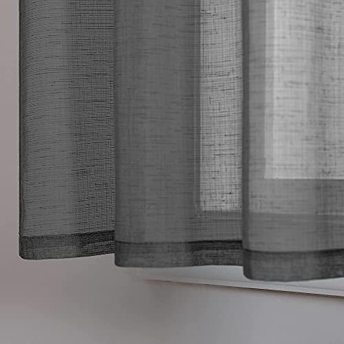 Charcoal Grey Short Curtains For Small Windows 30 Inch Length Set 2 Panel Rod Pocket Semi Sheer Kitchen Window Curtain Faux Linen Half Curtains For Bedroom Basement Window Curtain 30X30 Long Dark Gray #TOP2