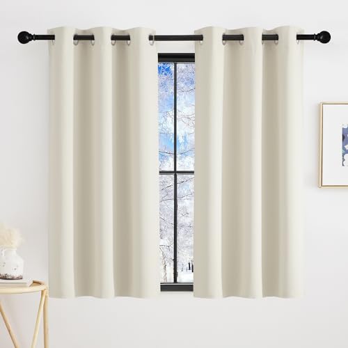KGORGE Cortinas de Cocina Modernas Cortinas Termicas Aislantes Frio y Calor Cortinas Dormitorio Cortas 90x120cm Cortinas Opacas 2 Piezas Cortinas Cortas con Ojales, Beige Claro