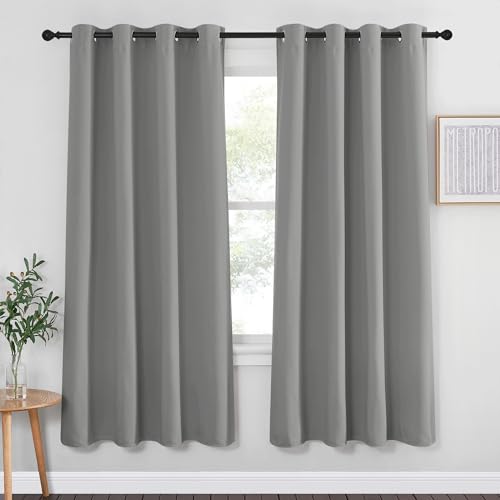 NICETOWN Blackout Silver Grey Curtain for Bedroom 72 inch Length - Grommet Thermal Insulated Blackout Window Treatment Room Darkening for Living Room/