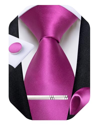 Image of DiBanGu Mens Silk Necktie Solid Color Tie and Pocket Square Cufflink Tie Clip Set Woven Plain Ties for Men Wedding Party