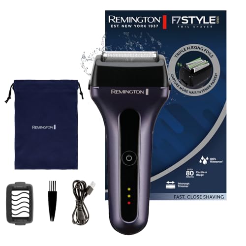 Remington Rasierer Herren Elektrisch [3-Fach Scherfolien: schneller & hautschonender/Nass- & Trocken- Rasierapparat] Folienrasierer F7 (Lithium-Akku, Langhaarschneider + 3-TageBart-Aufsatz) F7000