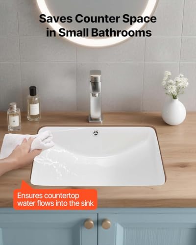 VEVOR Unterbauwaschbecken Handwaschbecken 530 x 375 mm rechteckiges Spülbecken aus Keramik mit Überlaufloch, moderne Unterbauspüle Küchenspüle für kleine Räume, Badezimmerwaschbecken Weiß