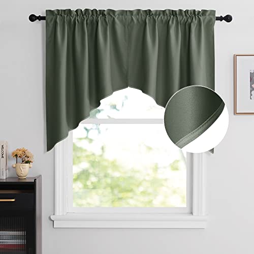 NICETOWN Short Curtains for Small Windows, Thermal Insutaled Room Darkening Farmhouse Curtain Shade for Kitchen Rod Pocket Swag Curtain for Living Roo