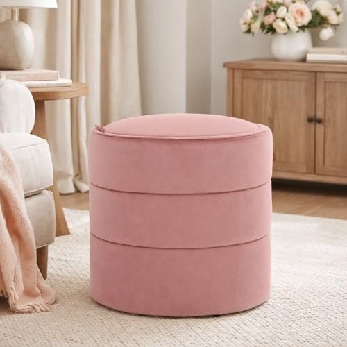 Image of HomePop 18 inch Storage Round Ottoman - Blush Pink Velvet