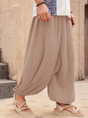 Image of Leriya Fashion Men's Boho Hippie Harem Pants | Black Printed Wide-Leg Trousers | Koren Streetwear Loose Baggy Fit Summer Lounge Yoga Lowers | Men's Solid Cowl Dhoti Pants | Relaxed Fit Draped Harem