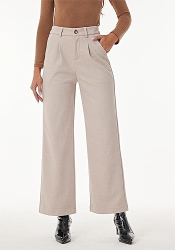 heipeiwa Women's Winter Fall Wool Blend Thick Warm Wide Leg Dress Business Casual Pants Trouser3