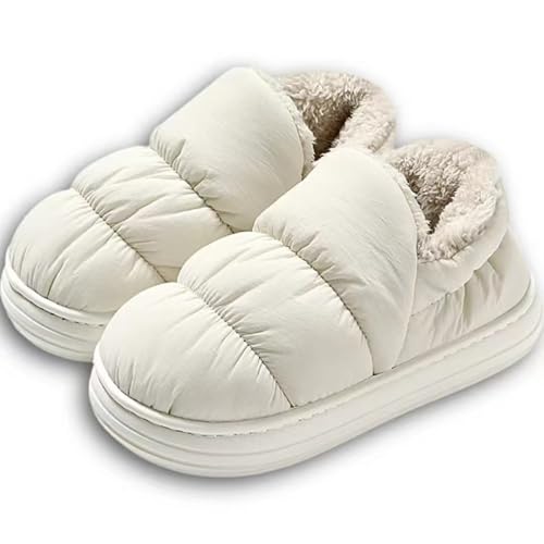 Quilted Puffer House Slippers with Full Foot Coverage Ultra-Soft Cotton Padding Fleece Lining Non-Slip Sole, All-Day Indoor Outdoor Comfort Warmth Shoes for Women Men