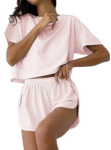 Image of Remidoo Women's Split Shorts Pajama Set Short Sleeve Tops and Shorts 2 Piece Pjs