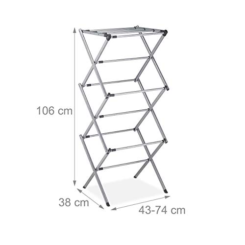 Étendoir lessive extensible en métal gris doté de 11 tiges de séchage
