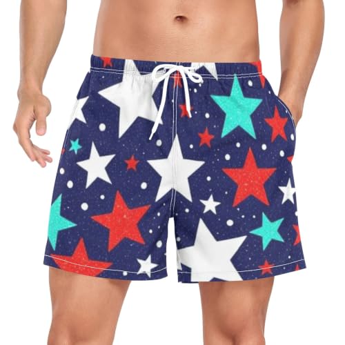 Traje de baño para hombre que evita rozaduras por humedad diseño estrellas rojo y verde azulado