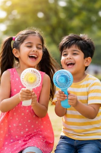 Image of Pack of 6 Cute Mini Handheld Electric Fan (up to 6 Hours Running) - Birthday return gifts for Kids Party I Boys and Girls age 3 4 5 6 7 8 9 10 Years old