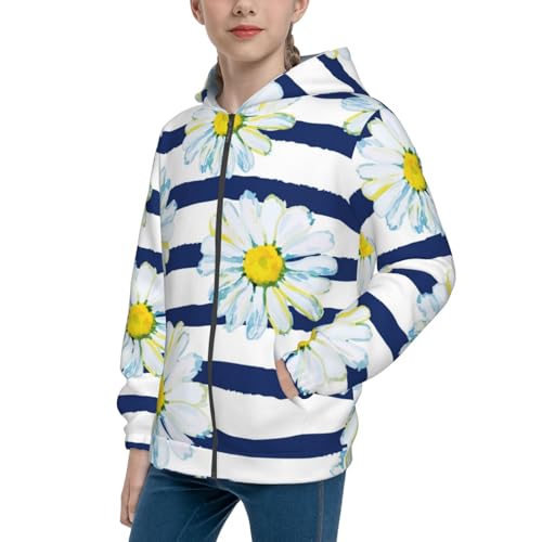 Daisy Striped Nautical Kids Pullover Hoodies Boys Zip Up Sweatshirts Girls Athletic Clothes with Pocket